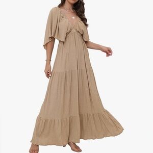 SUNNOW Tiered Flutter Sleeve Backless Maxi Dress NWOT